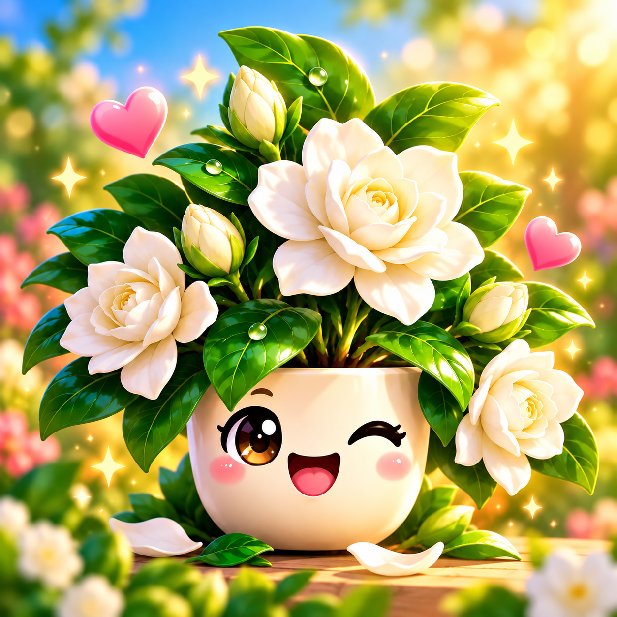 A cheerful flowering plant in a smiling pot